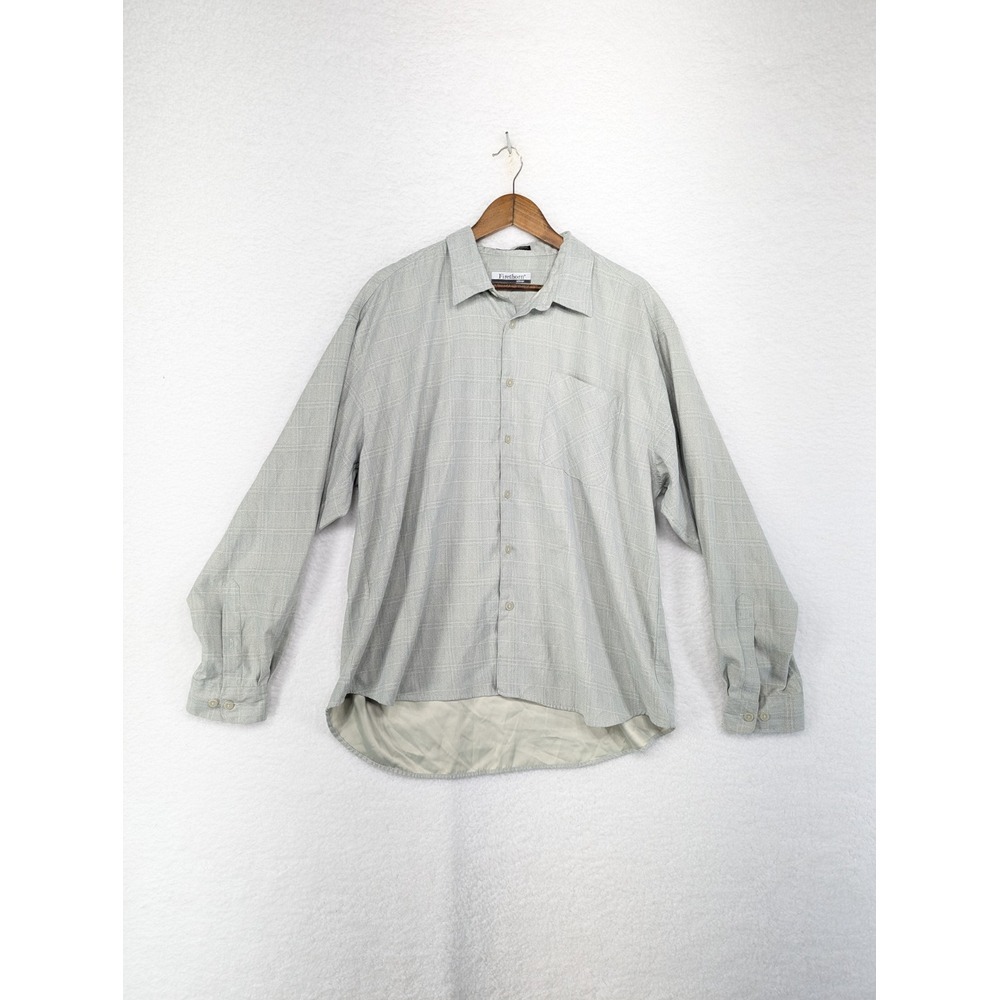 Firethorn Silver Button Up Shirt Men's XL Green Beige Geometric Plaid